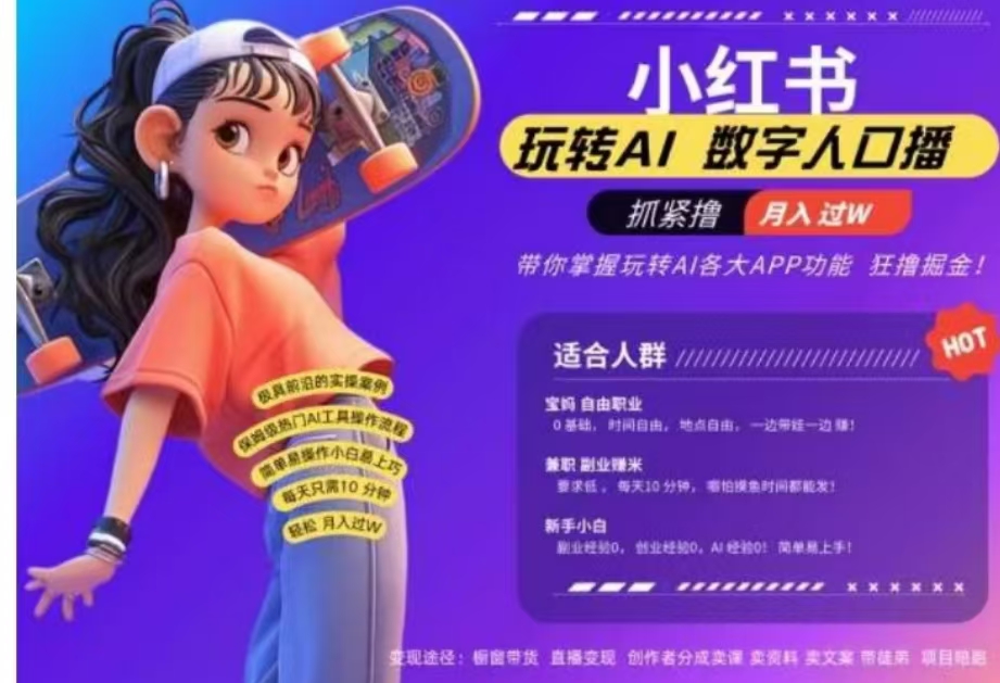 小红书数字人暴力起号，AI改写文案，流量火爆月入破W轻松拿捏，再也不用费劲录口播-易创网