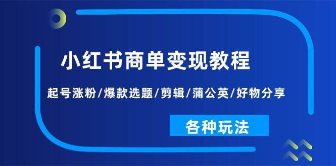小红书商单变现教程：起号涨粉/爆款选题/剪辑/蒲公英/好物分享/各种玩法-易创网