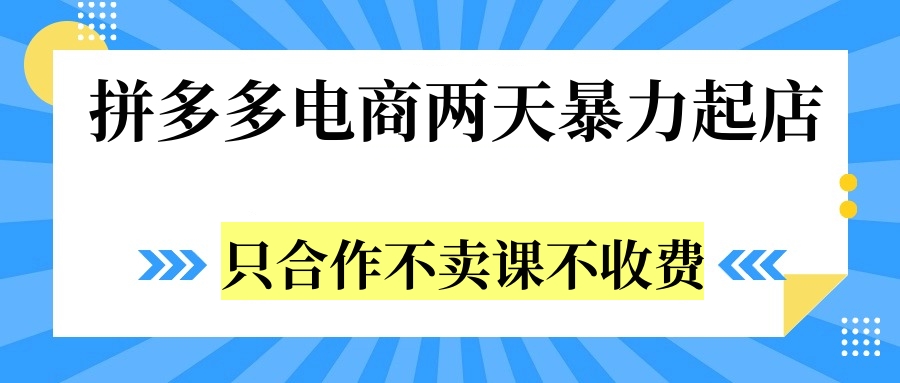 拼多多两天暴力起店，只合作不卖课不收费-易创网