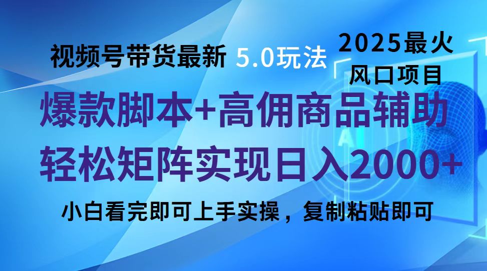 视频号带货最新5.0玩法，作品制作简单，当天起号，复制粘贴，脚本辅助，轻松矩阵日入2000+倾城领域-倾城领域