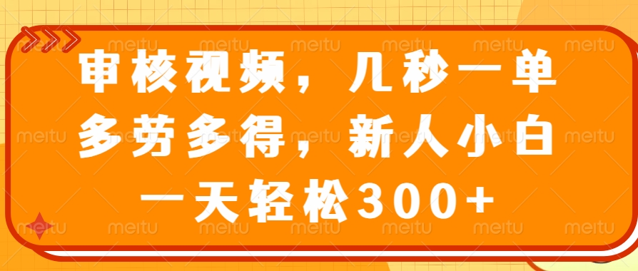 审核视频项目，几秒一单，多劳多得，新人小白一天轻松300+-易创网