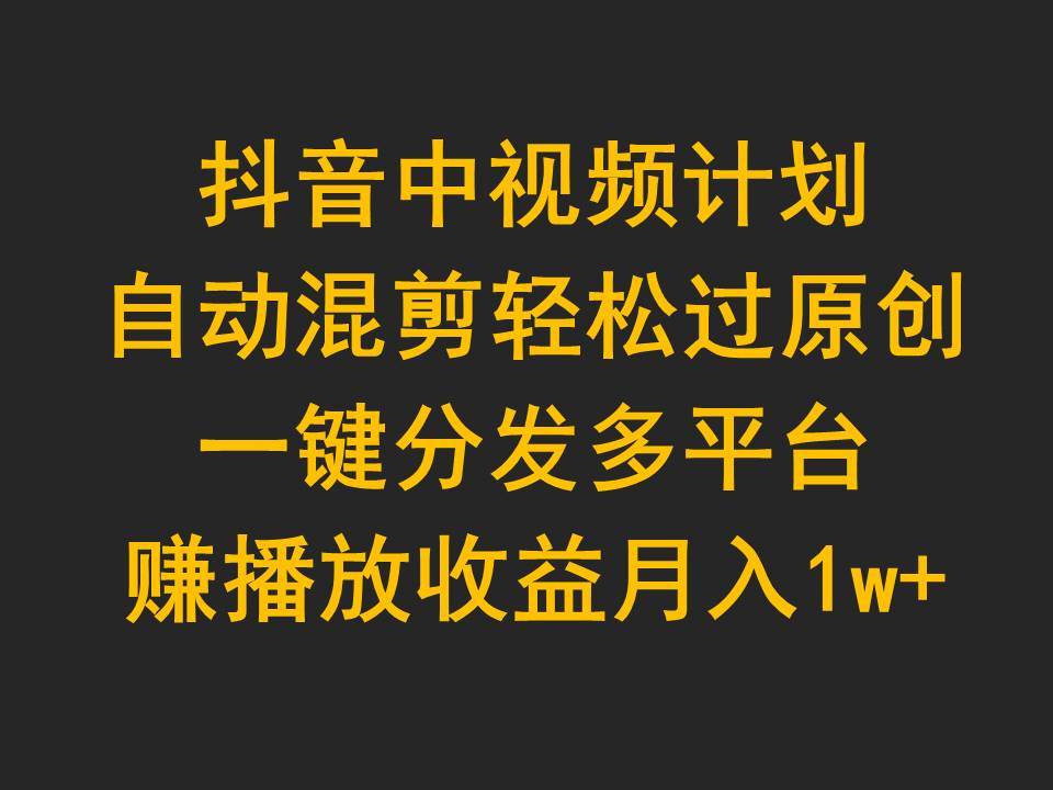 抖音中视频计划，自动混剪轻松过原创，一键分发多平台赚播放收益，月入1w+-易创网