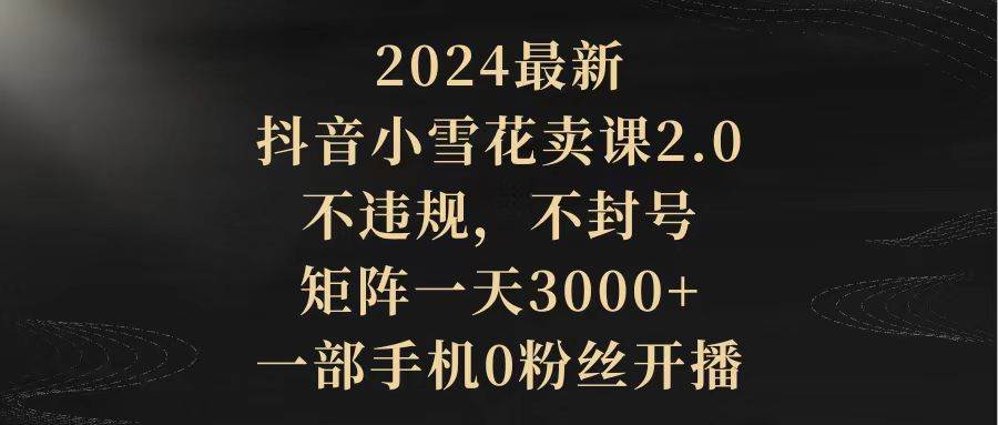 2024最新抖音小雪花卖课2.0 不违规 不封号 矩阵一天3000+一部手机0粉丝开播-易创网