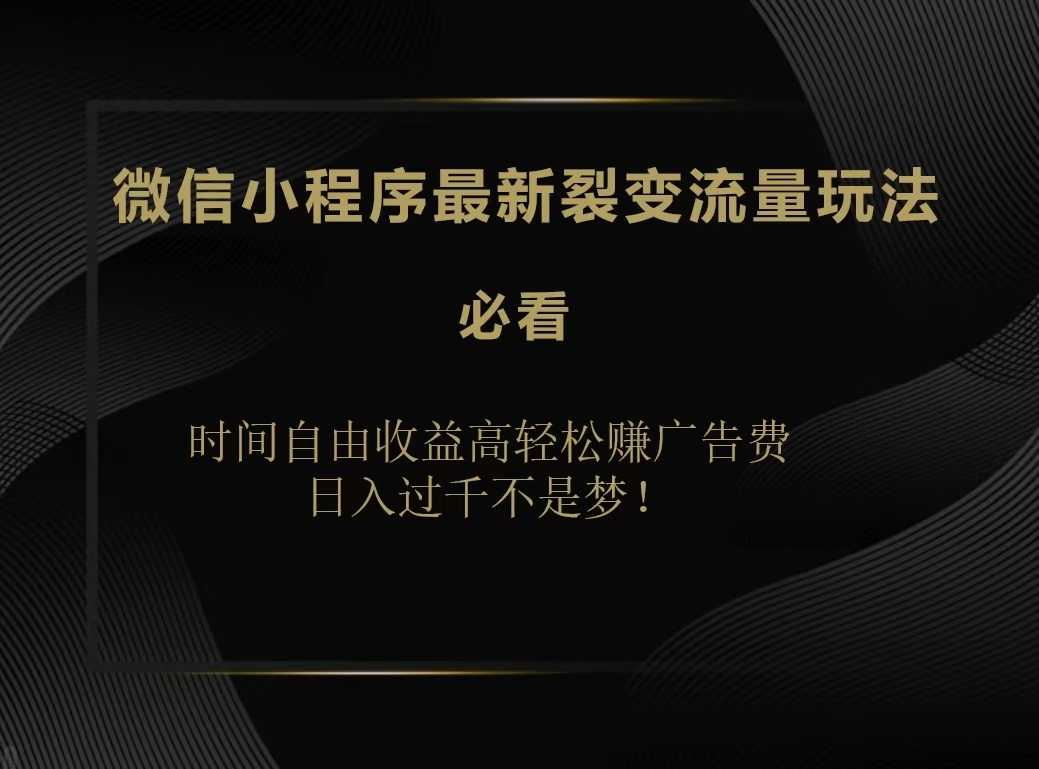 微信小程序最新裂变流量玩法，时间自由收益高轻松赚广告费，日入200-500+-易创网