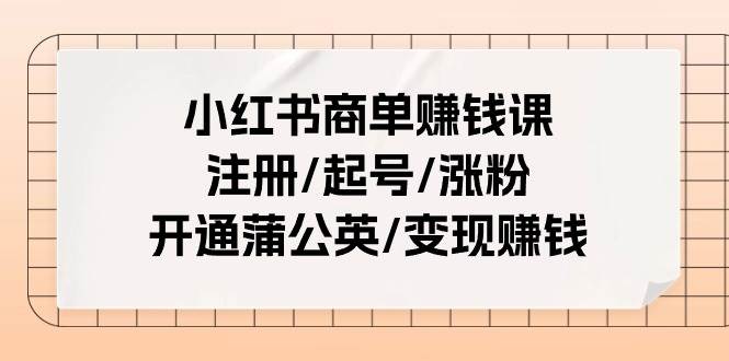 小红书商单赚钱课：注册/起号/涨粉/开通蒲公英/变现赚钱（25节课）-易创网