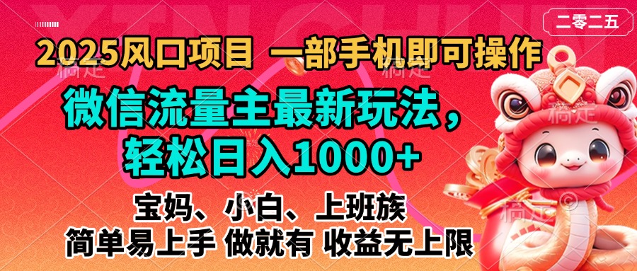 2025蓝海风口项目，微信流量主最新玩法，轻松日入1000+，简单易上手，做就有 收益无上限-易创网