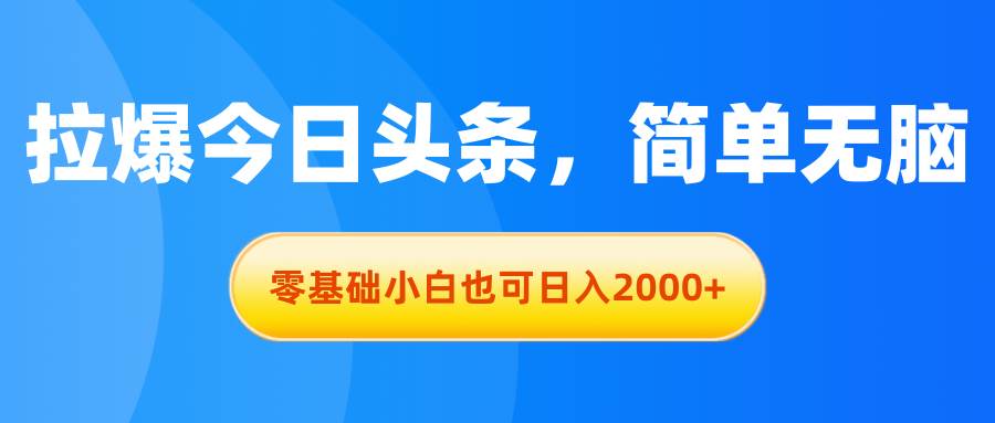 拉爆今日头条，简单无脑，零基础小白也可日入2000+-易创网
