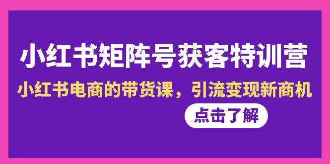 小红书-矩阵号获客特训营-第10期，小红书电商的带货课，引流变现新商机-易创网