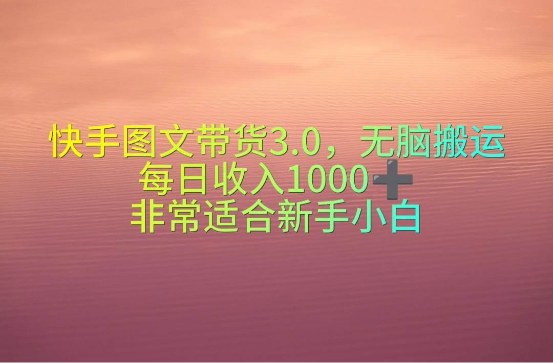 快手图文带货3.0，无脑搬运，每日收入1000＋，非常适合新手小白-易创网