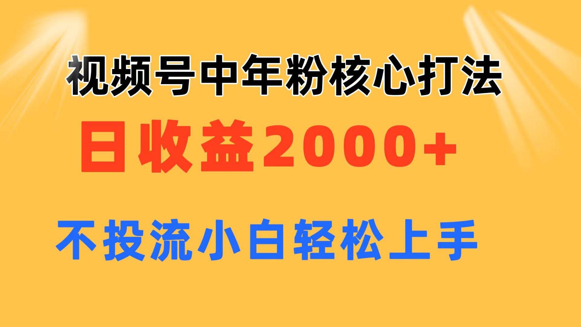 视频号中年粉核心玩法 日收益2000+ 不投流小白轻松上手-易创网