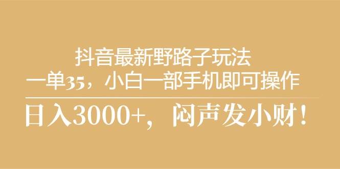 抖音最新野路子玩法，一单35，小白一部手机即可操作，，日入3000+，闷…-易创网