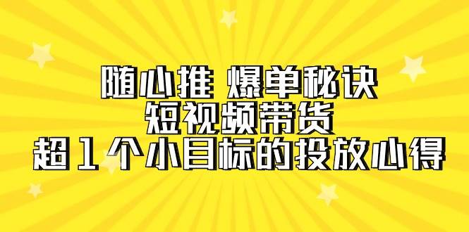 随心推 爆单秘诀，短视频带货-超1个小目标的投放心得（7节视频课）-易创网