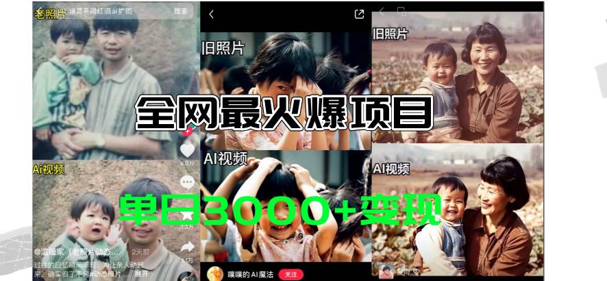 全网爆火的AI让老照片动起来教程，蹭热点日赚3000+，内含免费工具一键…-易创网