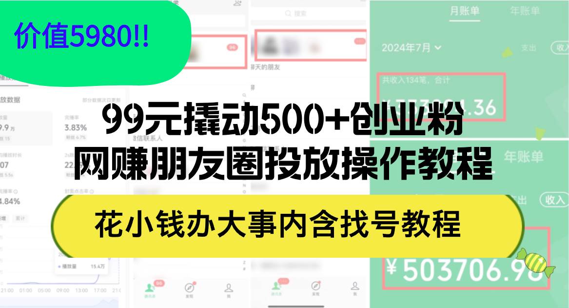 99元撬动500+创业粉，网赚朋友圈投放操作教程价值5980！花小钱办大事内…-易创网