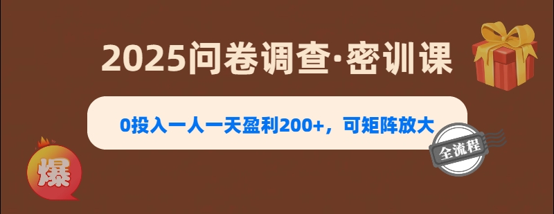 2025《问卷调查》0投入一人一天盈利200+，可矩阵放大倾城领域-倾城领域