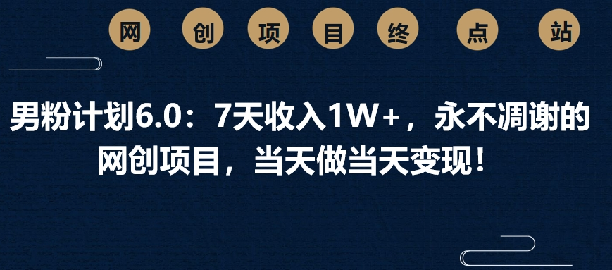 男粉计划6.0：7天收入1W+，永不凋谢的网创项目，当天做当天变现！-易创网