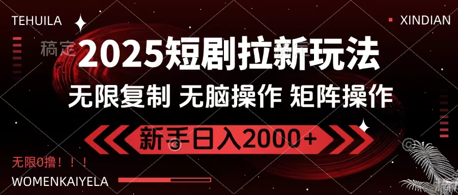 2025短剧拉新玩法，无需注册登录，无限0撸，无脑批量操作日入2000+-易创网
