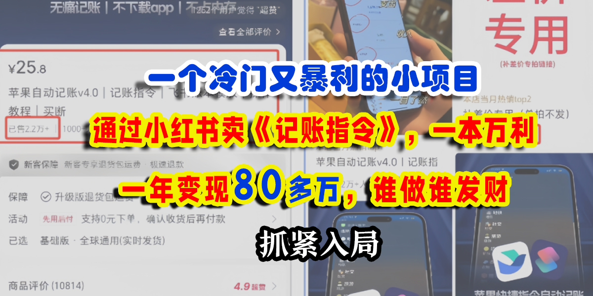一个冷门又暴利的小项目，通过小红书卖《记账指令》，一本万利，一年变现80多万，谁做谁发财-易创网