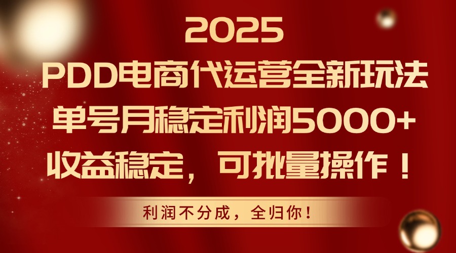 2025 PDD电商代运营全新玩法，单号月稳定利润5000+，收益稳定，可批量操作！-易创网