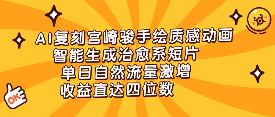AI复刻宫崎骏手绘质感动画，智能生成治愈系短片，单日自然流量激增，收益直达四位数-易创网