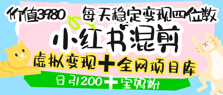 价值3980的小红书混剪， 虚拟变现 ＋全网项目库 ， 日引200+宝妈创业粉，每天稳定四位数变现-易创网