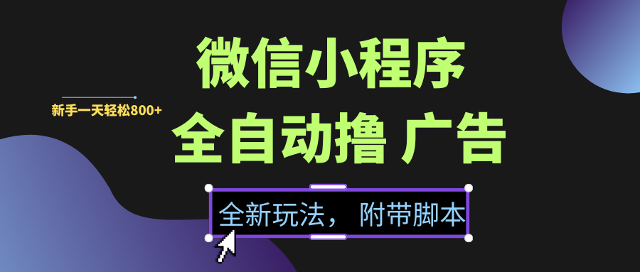 微信小程序挂机撸广告，全新玩法，新手一天轻松800+【附带脚本】-易创网