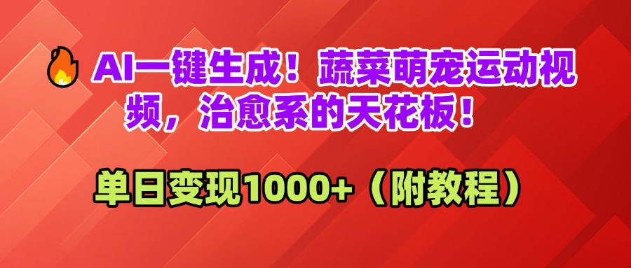 AI一键生成！蔬菜萌宠运动视频，治愈系的天花板！单日变现1000+（附教程）-易创网