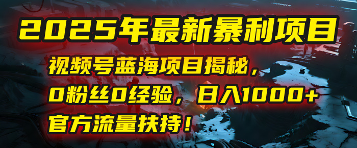 2025年最新暴利项目：视频号蓝海项目揭秘，0粉丝0经验，日入1000+，官方流量扶持！-易创网