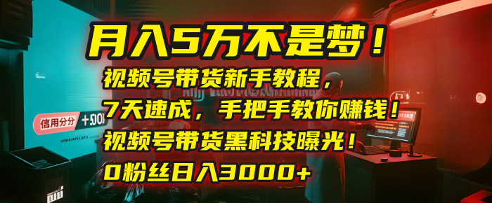 月入5万不是梦！视频号带货新手教程，7天速成，手把手教你赚钱！视频号带货黑科技曝光！0粉丝日入3000+-易创网