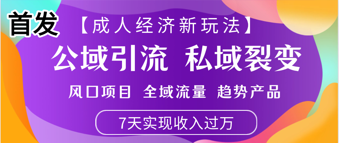 首发：【成人经济新玩法】市面独家玩法，风口项目、全域流量、趋势产品，7天实现月入过万-易创网