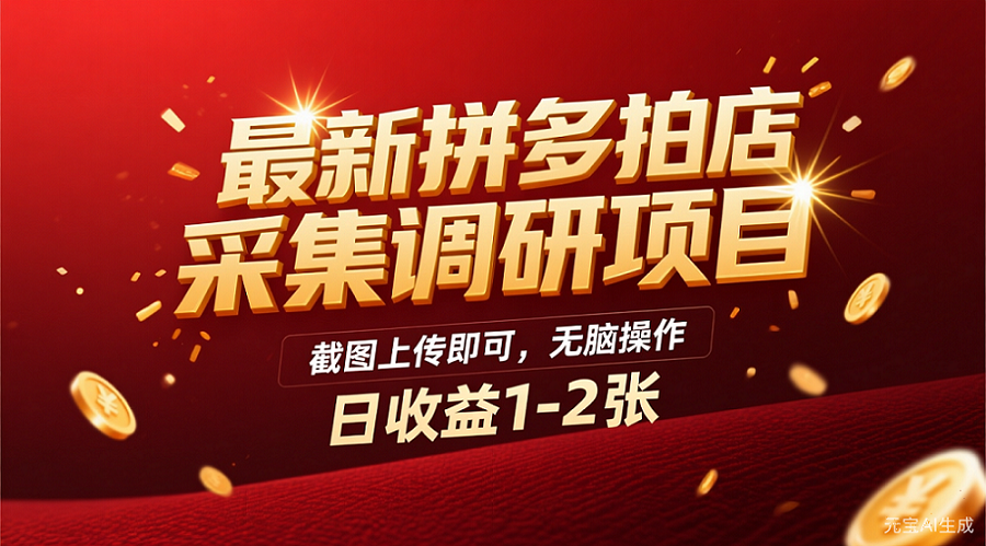 最新拼多多拍店采集调研项目，截图上传即可，无脑操作，日收益1-2张-易创网
