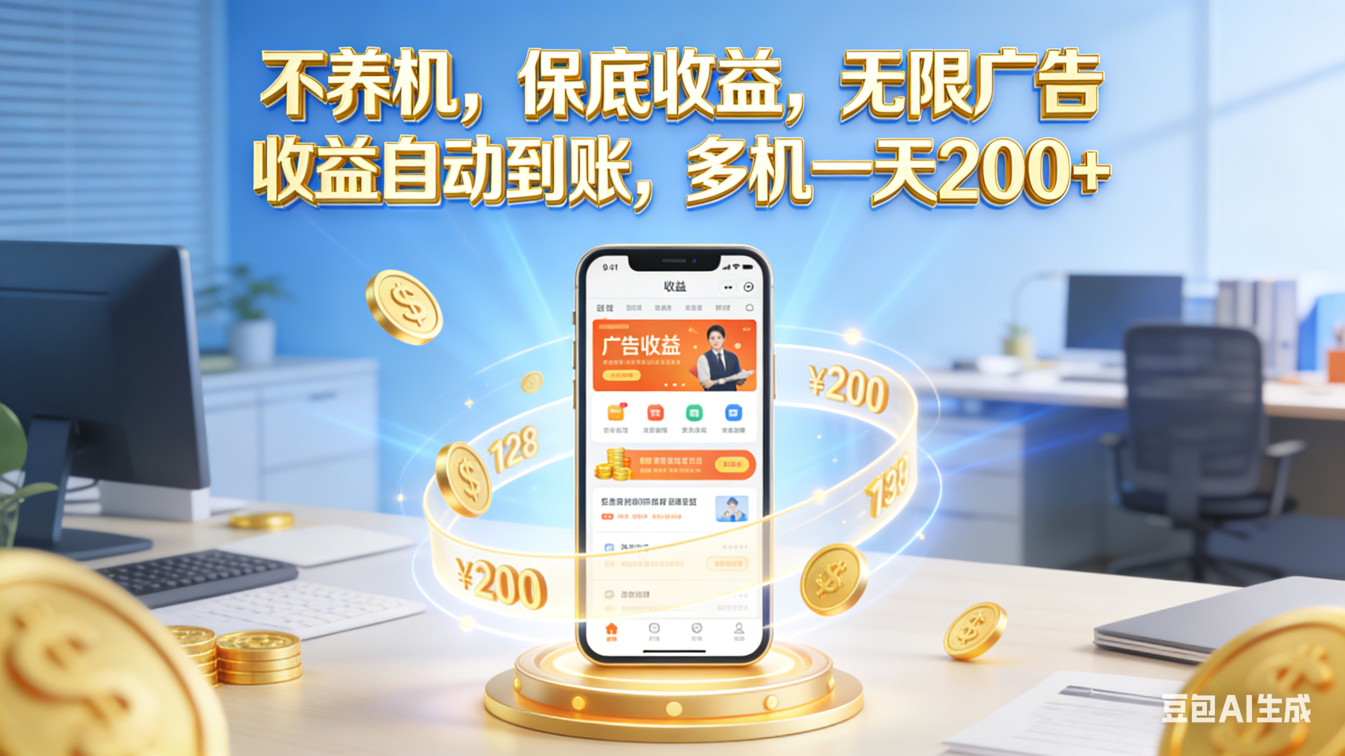 不养机，保底收益，无限广告，收益自动到账，多机一天200+-易创网