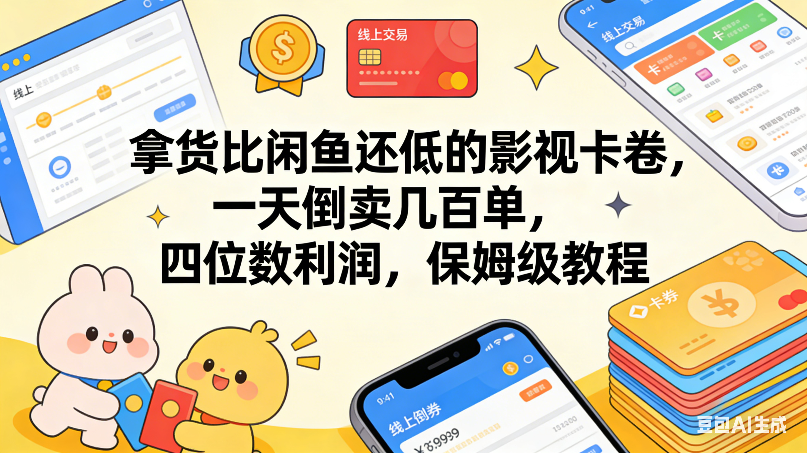 拿货比闲鱼还低的影视卡卷,一天倒卖几百单,四位数利润,保姆级教程-易创网