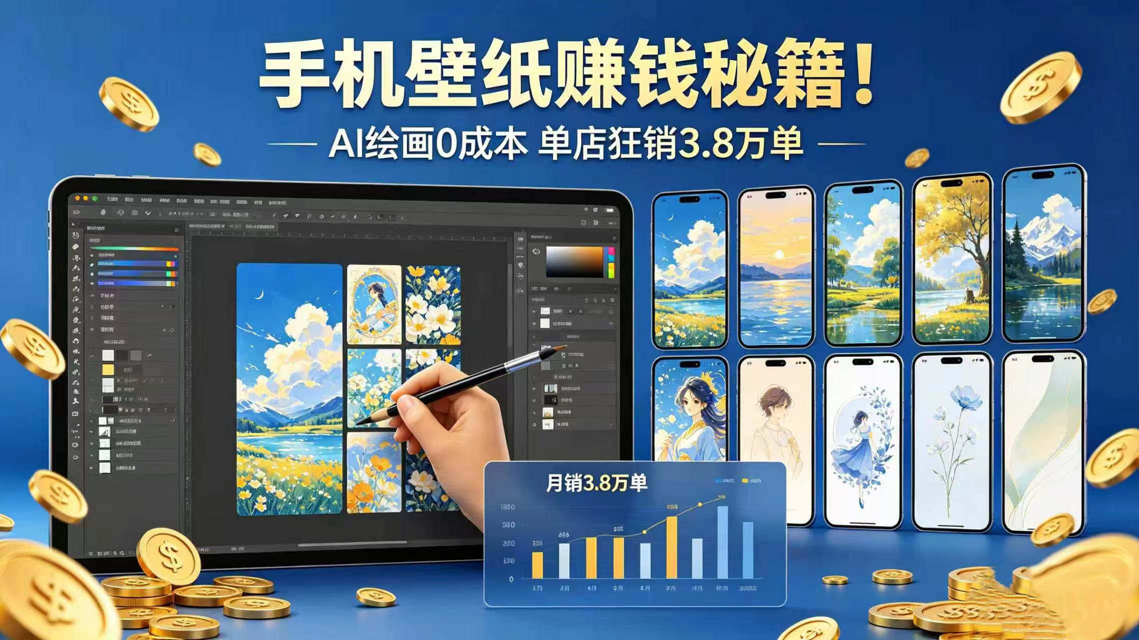 手机壁纸赚钱秘籍！AI 绘画 0 成本 单店狂销 3.8 万单-易创网