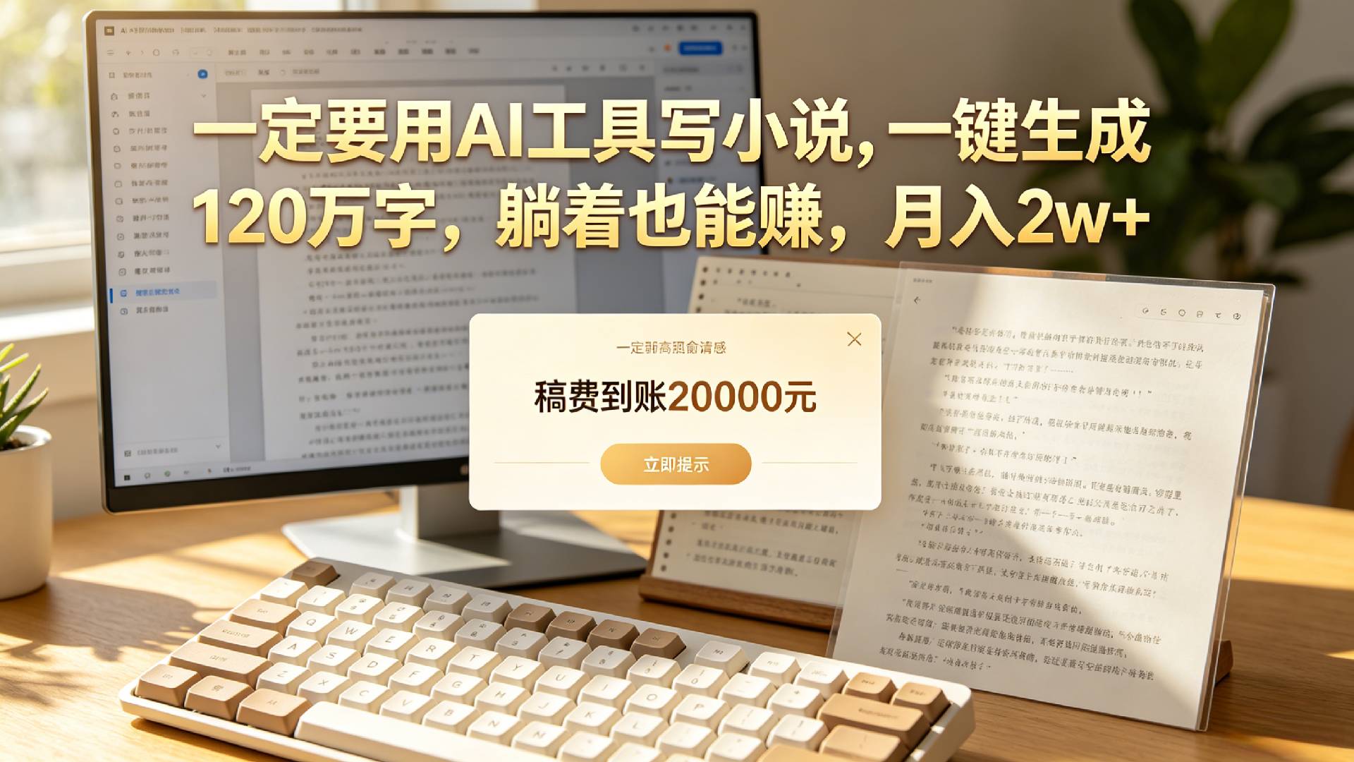 【听劝】一定要用AI工具写小说,一键生成120万字,躺着也能赚,月入2w+-易创网