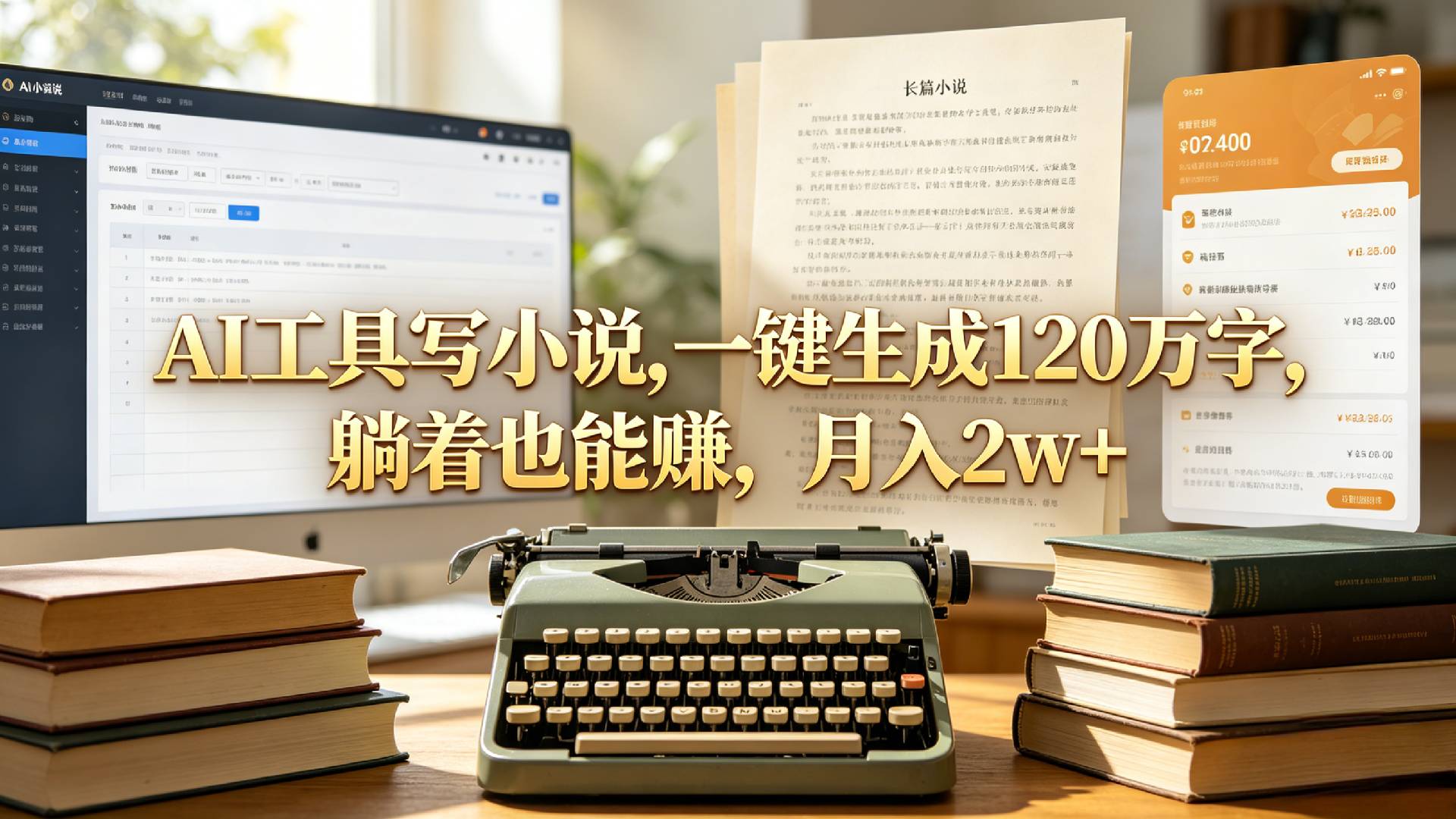 AI工具写小说,一键生成120万字，躺着也能赚，月入2w+！-易创网