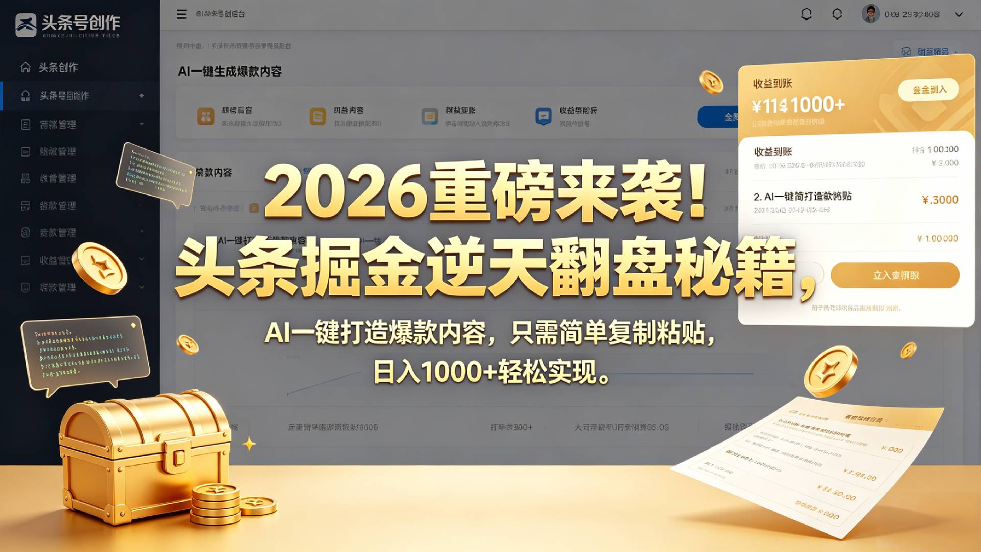 2026 重磅来袭!头条掘金逆天翻盘秘籍,AI 一键打造爆款内容,只需简单复制粘贴,日入 1000 + 轻松实现!-易创网