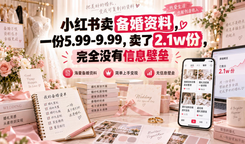 小红书卖备婚资料，一份5.99-9.99，卖了2.1w份，完全没有信息壁垒-易创网